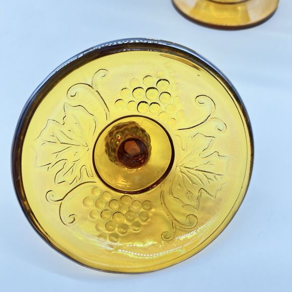 VTG 70s Indiana Amber Glass Carnival Autumn Harvest Grape Candy Jelly Dish w/Lid - Picture 6 of 11